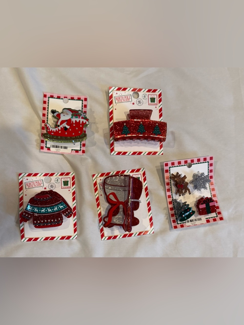 FAF Inc Christmas Holiday Hair Clips Lot of 8 NWT